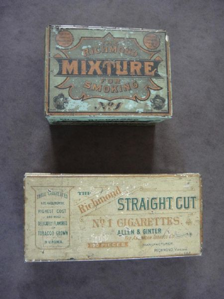 Lot of Four 19th Century Tobacco Tins, Mayo Cut Plug, Richmond Straight Cut and Richmond Mixture