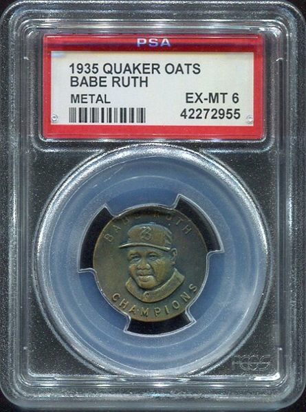 1935 Quaker Oats Babe Ruth Metal Pin PSA 6
