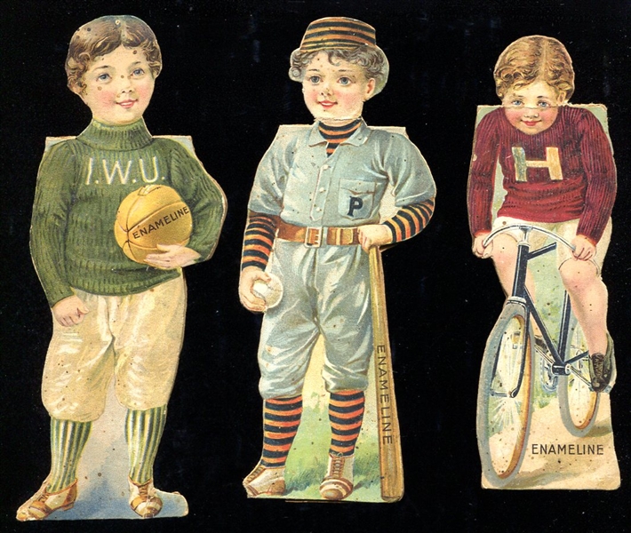 1890s J. L. Prescott Enameline College Colors Die-cut Dolls