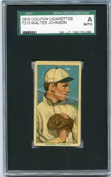 T213-2 Coupon Cigarettes Walter Johnson with Nap Lajoie text visible at top SGC A
