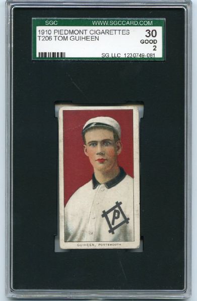 T206 Southern Leaguer Tom Guiheen With an Off Center Back SGC 30