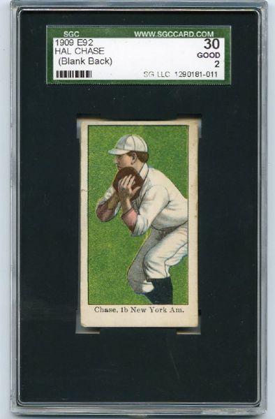 E92 Hal Chase Blank Back SGC 30