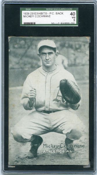 1926-29 Exhibit w/Post Card Back Mickey Cochrane SGC 40