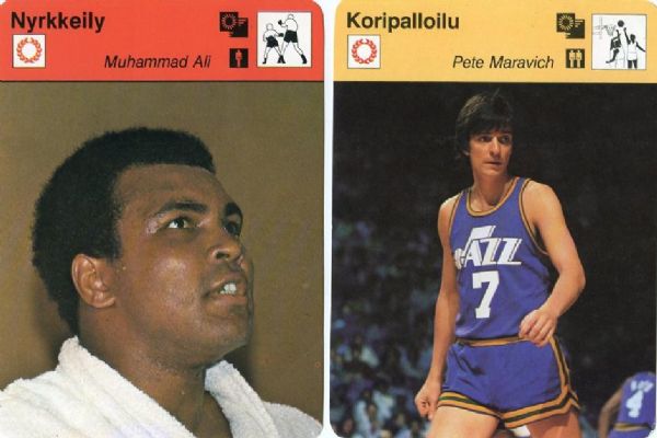 Finnish Sportscaster cards lot of two Pete Maravich and Muhammad Ali