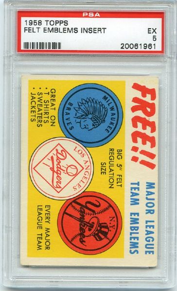 1958 Topps Felt Emblems Insert card PSA 5