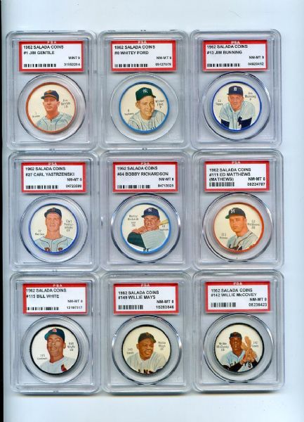 1962 Salada Coin Partial Set of 43 all PSA 8 with one PSA 9