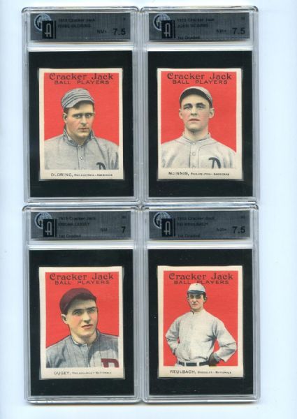 E145 1915 Cracker Jack lot of 19 GAI 7.5 and 7s