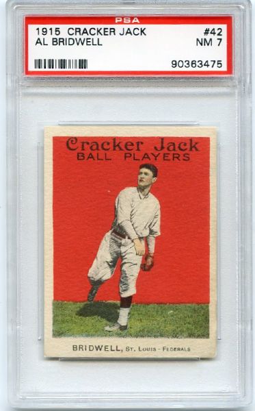 E145 1915 Cracker Jack #42 Al Bridwell, St. Louis Federals PSA 7