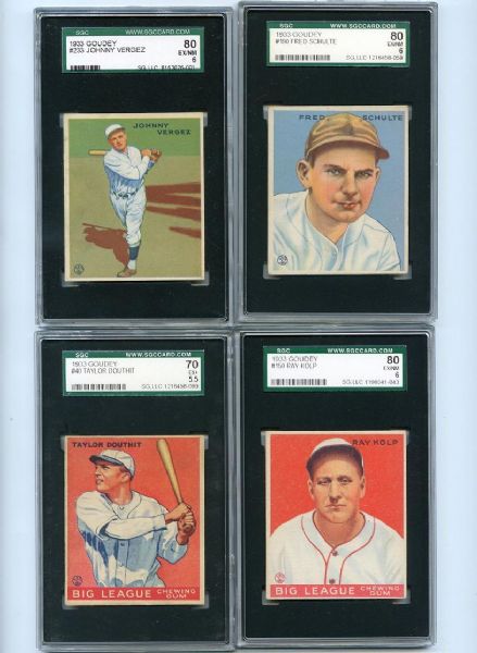 1933 Goudey Lot of Eight Graded Cards-Mostly SGC 70-80s