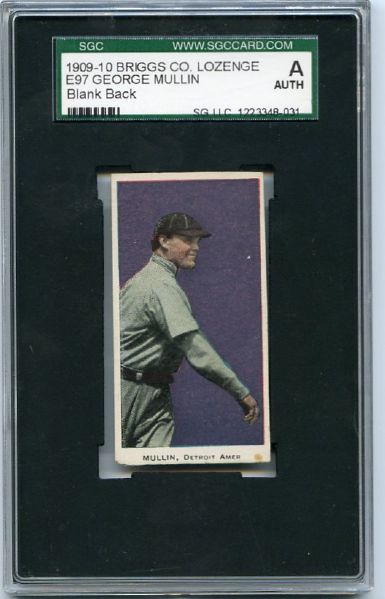 E97 Briggs Co. Lozenge George Mullin Blank Back SGC A