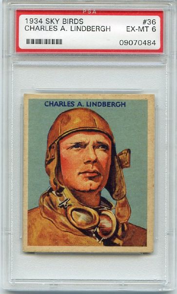 R136 1934 National Chicle Sky Birds #36 Charles Lindbergh PSA 6