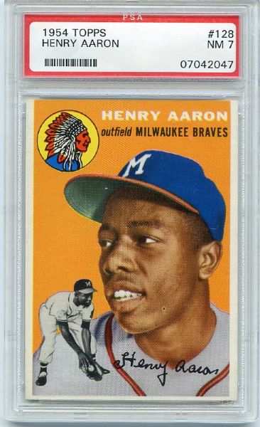 1954 Topps #128 Hank Aaron Rookie Card PSA 7