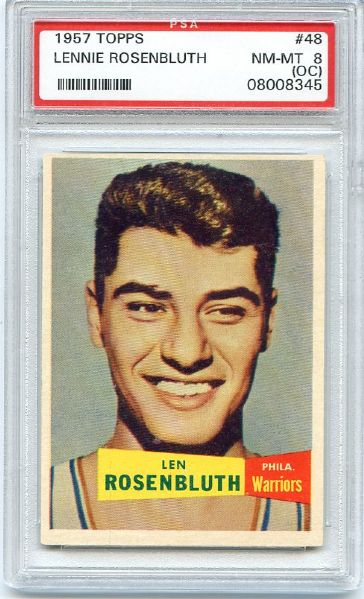 1957 Topps Basketball #48 Lennie Rosenbluth Rookie Card PSA 8 OC