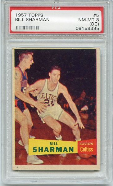 1957 Topps Basketball #5 Bill Sharman Rookie Card PSA 8 OC