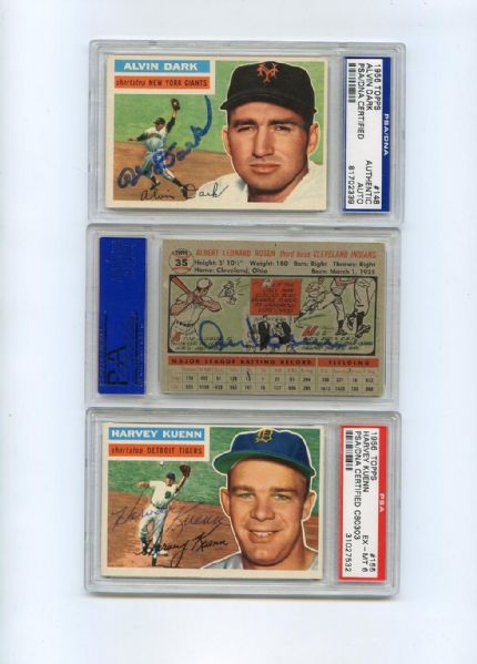 Lot of Three 1956 Topps Baseball Cards Autographed PSA/DNA Certified
