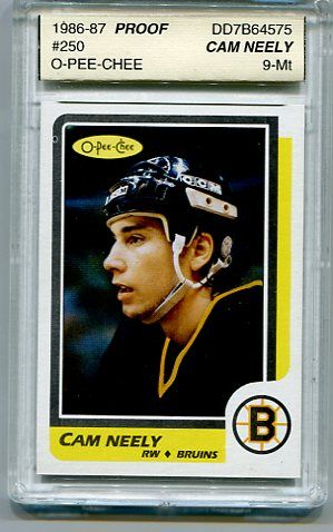 1986-87 O-Pee-Chee Hockey Card of Cam Neely Blank Back Proof