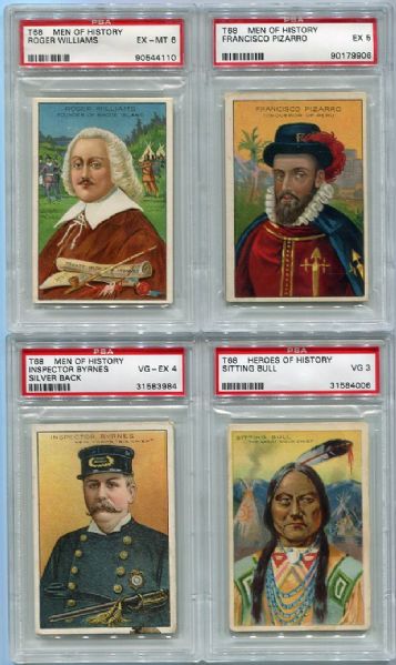 T68 1910 Heroes of History/Men of History Four Card PSA Lot With Pan Handle Silver Back