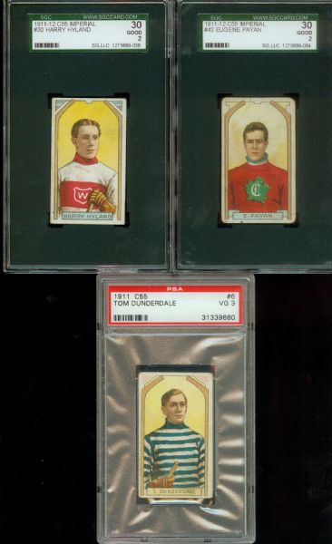 1911 C55 Hockey card group of 3 PSA and SGC graded