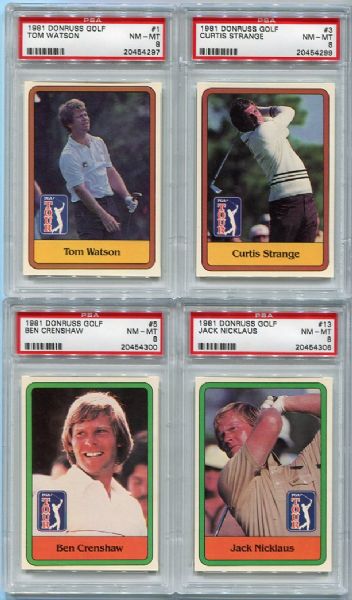 1981 Donruss Golf Lot of Seven All PSA 8s Including Nicklaus , Kite & Watson 