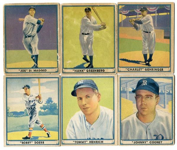 1941 Playball Lot of 6 Wrongback Cards with DiMaggio & Greenberg 
