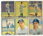 1941 Playball Lot of 6 Wrongback Cards with DiMaggio & Greenberg 