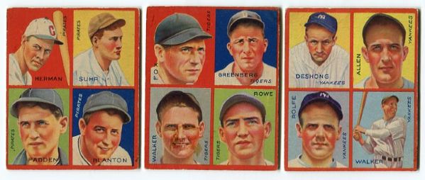 1935 Goudey Lot of Three Blank Back Cards