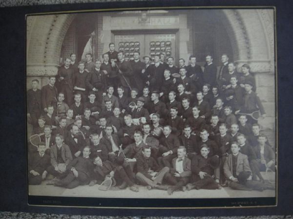 1890 Pach Bros. Imperial Plate Photo Wilson Hall Dartmouth College Huge Array of Sports Equipment and People