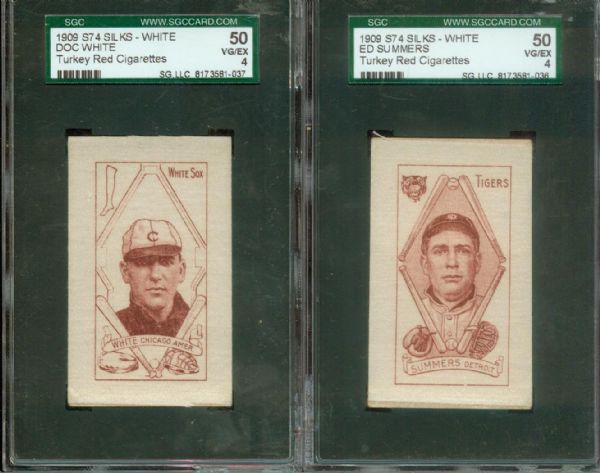 S74 Silks (2) Turkey Red Doc White & Ed Summers both W/backs intact