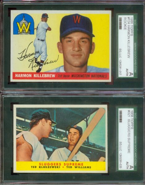 1955 Topps Killebrew and 1958 Topps Sluggers w/Kluszewski & Williams