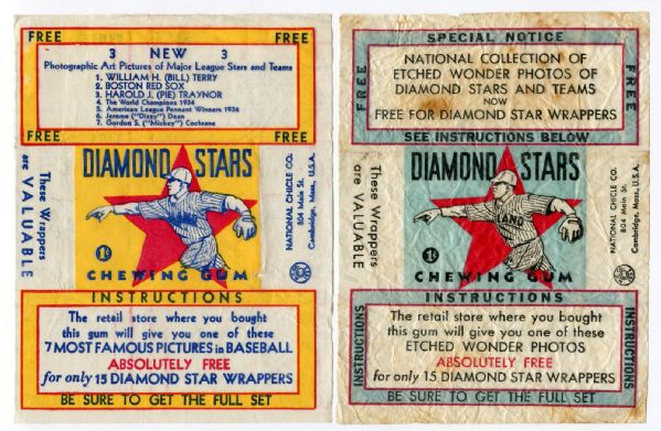 R327 National Chicle Diamond Stars Wrappers Lot of 2 One Blue, One Yellow