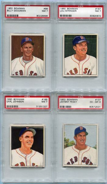 1950 Bowman Lot of Six All Red Sox & PSA Graded