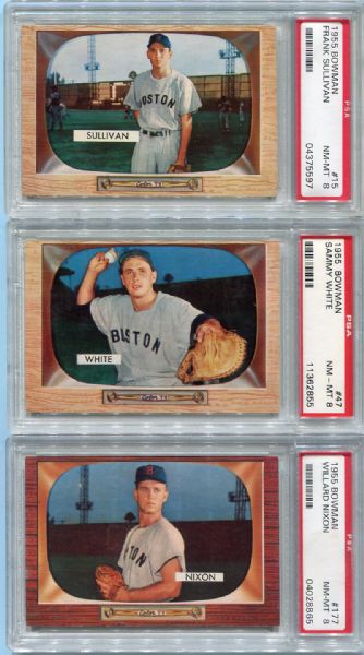 1955 Bowman Baseball Lot of Three PSA 8s All Boston Red Sox