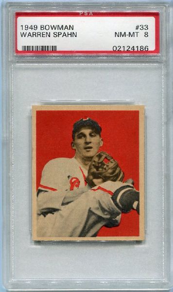 1949 Bowman Baseball #33 Warren Spahn PSA 8