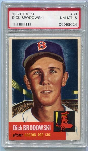 1953 Topps #69 Dick Brodowski, Boston Red Sox PSA 8