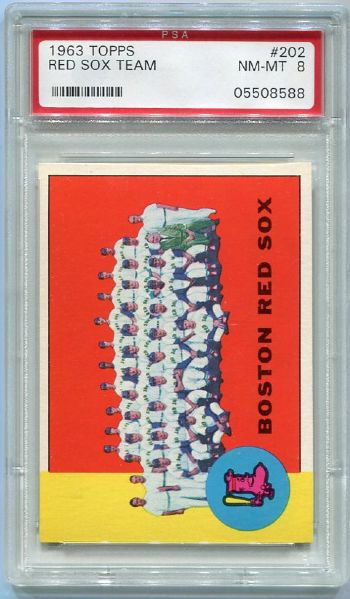1963 Topps #202 Red Sox Team Card PSA 8