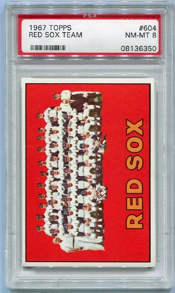 1967 Topps High Number #604 Red Sox Team Card PSA 8 Tough Card!