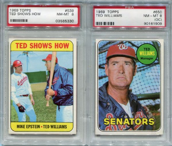 1969 Topps Two Card Lot of Ted Williams Cards