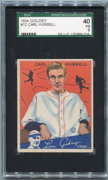 1934 Goudey #12 Carl Hubbell SGC 40