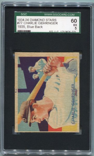 1935 Diamond Stars #77 Charlie Gehringer Blue Back SGC 60