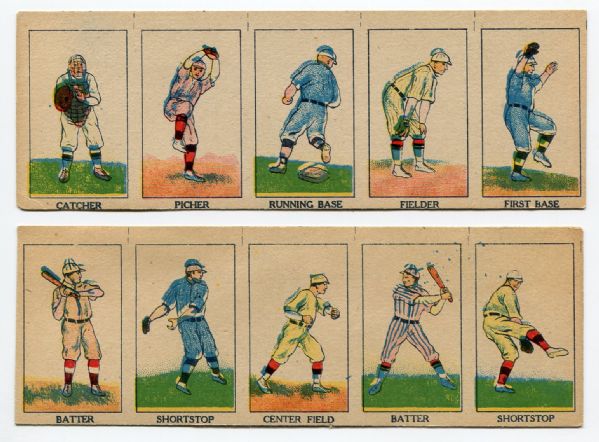 W552 Baseball Position Strip Cards Two 5 Card Panels