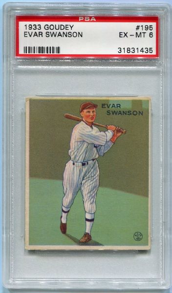1933 Goudey #195 Evar Swanson, Chicago White Sox PSA 6