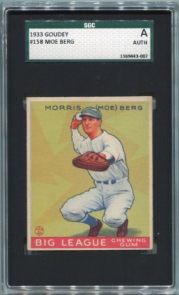 1933 Goudey #158 Moe Berg SGC AUTH