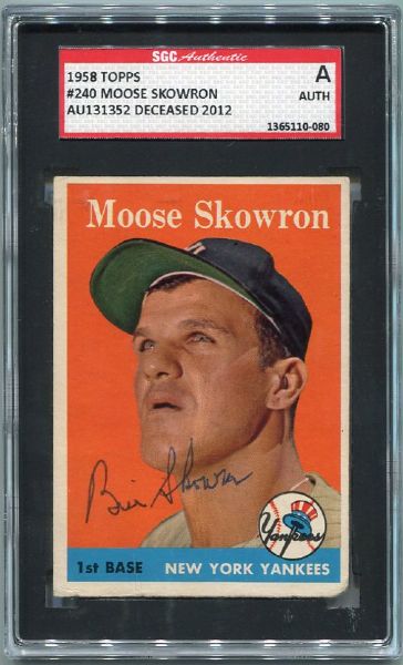 1958 Topps #240 Moose Skowron Autographed SGC Certified Authentic
