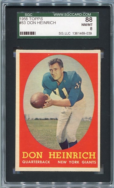 1958 Topps Football #83 Don Heinrich SGC 88