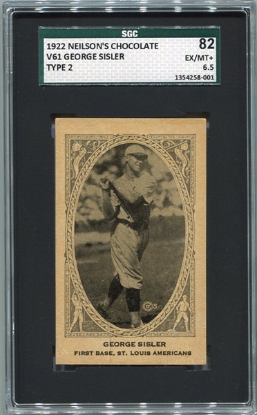 V61 Neilsons Chocolate George Sisler Type 2 SGC 82 Highest Graded!