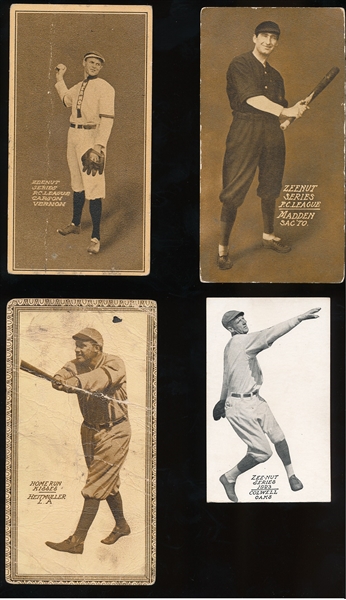 E136 Zeenut 1911 & 1912, 1912 Home Run Kisses Heitmueller (ad-back), E137- 1923 Zeenut 