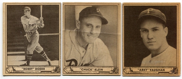 1940 Play Ball Lot of 3 HOFers Doerr, Klein & Vaughn