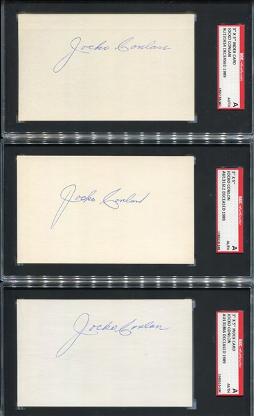 Jocko Conlan Autographed 3" x 5"s Lot of 3 All SGC Authentic