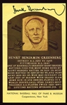 1964-Date Yellow HOF Plaque Hank Greenberg Autographed