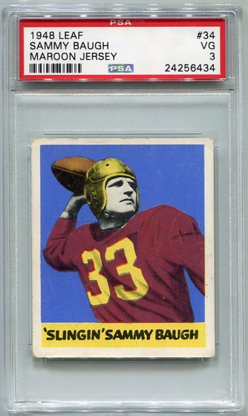 1948 Leaf #34 Slingin Sammy Baugh Maroon Jersey PSA 3